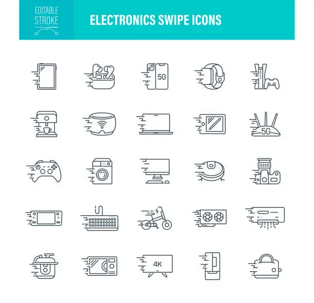 Vector illustration of Electronics Swipe Icons Editable Stroke