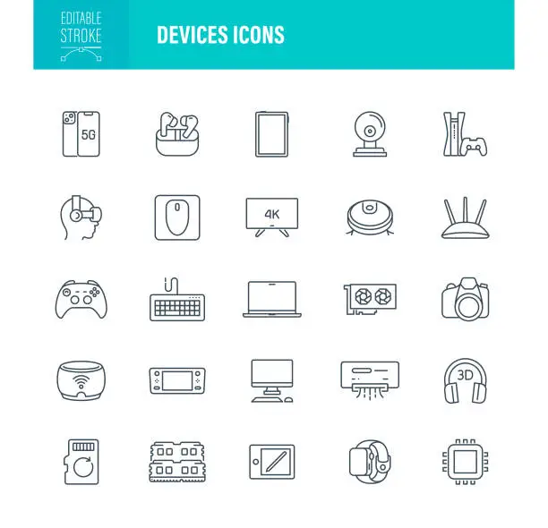 Vector illustration of Devices Icons Editable Stroke