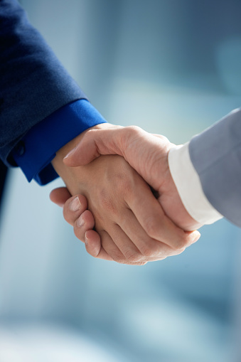 Business partners confirming the agreement by shaking hands