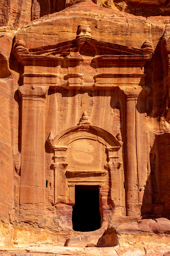 Petra, Wadi Musa, Jordan rock carved Renaissance Tomb facade on the Street of Facades in famous historical and archaeological city