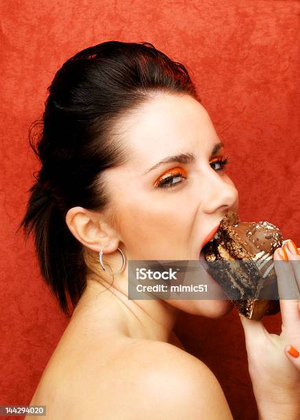 Woman Eating Cake Seven Sins Gluttony Stock Photo - Download Image Now - 20-29 Years, Adult, Adults Only