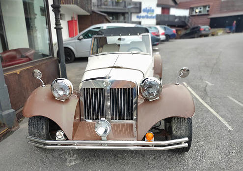 Augsburg, Germany - September 15th - 2023: Mercedes Benz Oldtimer 220 Cabrio parked on a public street.