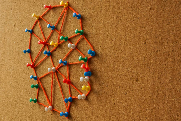 istock Head from ropes pinned to the board. Consciousness, mind and thinking concept. 1442945678