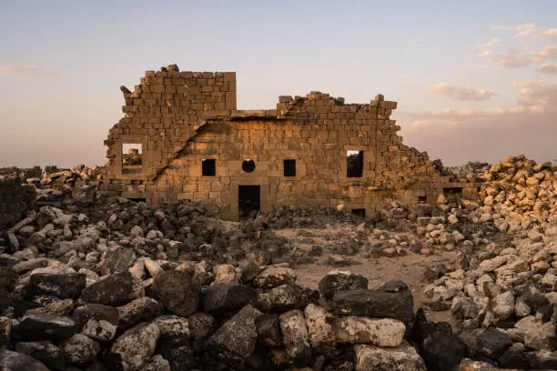 Umm El Jimal House II or Third House in Jordan, Ruin of a Late Antique Basalt Stone Building