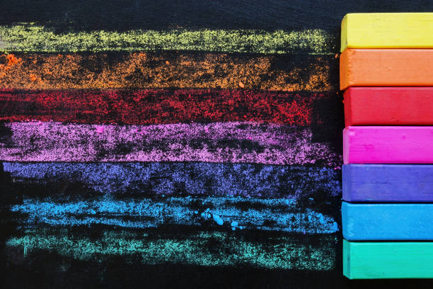 istock Background with colored lines drawn with crayons. Creativity and diversity concept. 1442945822
