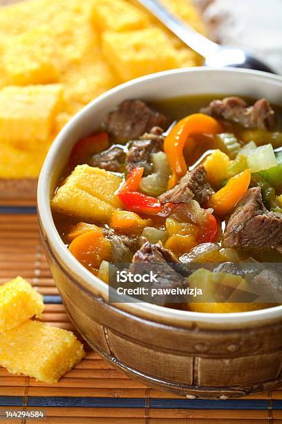 Soup With Vegetables And Meat Stock Photo - Download Image Now - Arranging, Bouillon, Bronze Colored