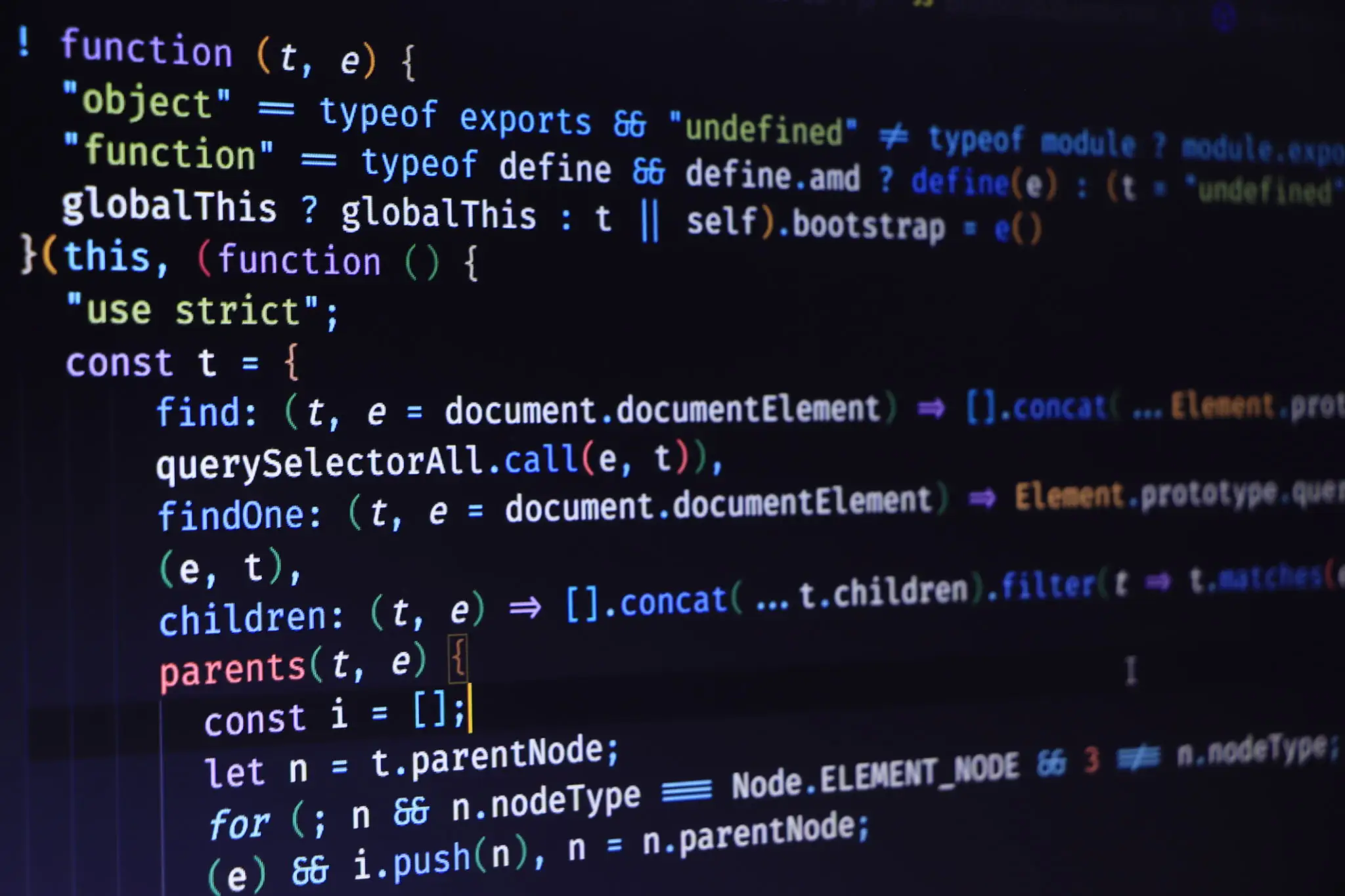 컴퓨터와 자바스크립트로 배우는 언어 프로그래밍 2 Software source code. Programming code. Programming code on computer screen. Developer working on program codes in office. Source code photo. Technology background