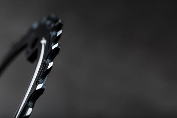 istock The teeth of the bicycle front star system on a dark background. 1442947465