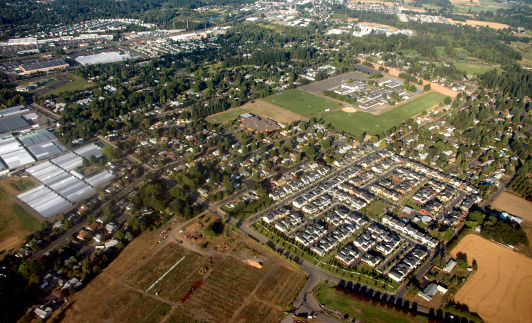 Arial Photograpy of the area surrounding Hillsboro High School in Hillsboro, Oregon, just south of the airport. Photo taken at around 1400ft. shot facing slightly northeast. 