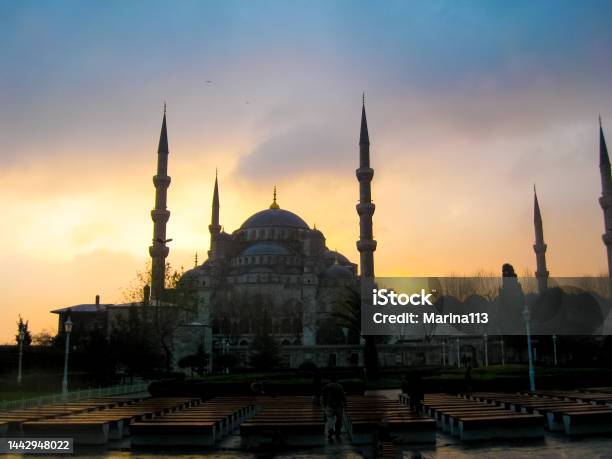 Beautiful Old Mosque At Istambul On Sunset Stock Photo - Download Image Now - Ancient, Arabic Style, Architectural Dome