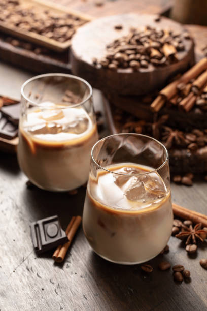 istock Cream and coffee cocktail in glasses with ice. 1442954230