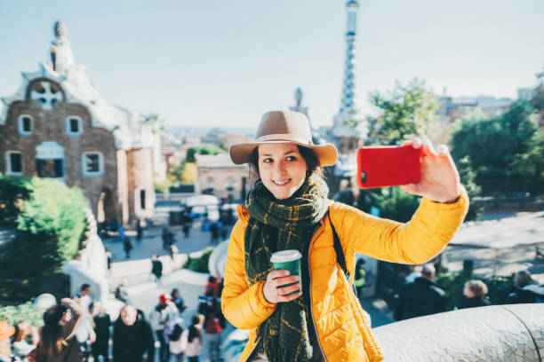 istock Solo traveller in Barcelona taking selfie 1442957865