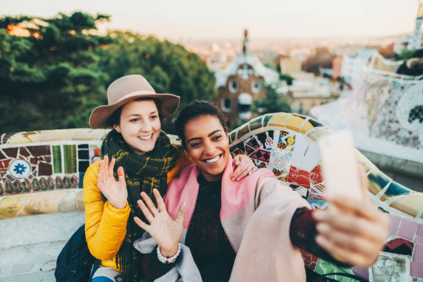 istock Friends taking selfie at Park Guell,Barcelona 1442957943