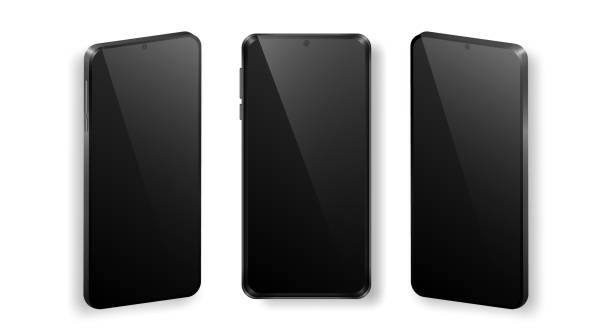 istock Mock up of realistic mobile phones in front and perspective view. 1442960737