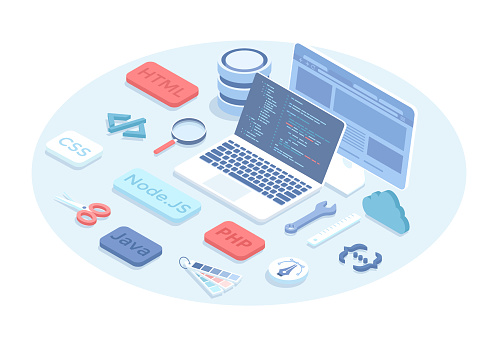 Ilustración de Desarrollo Y Programación Web Ingeniería Y Codificación ...