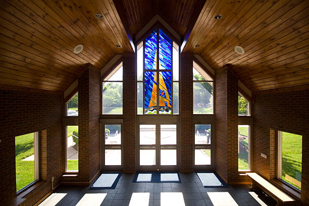 Modern Church Lobby with Stained Glass