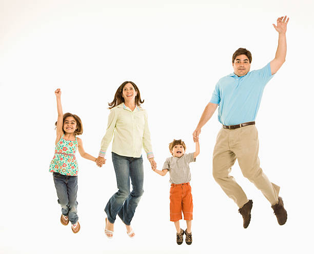 Family jumping. stock photo