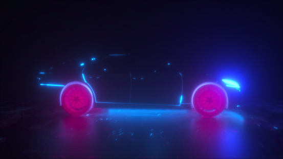 Car with lights. Computer generated 3d render
