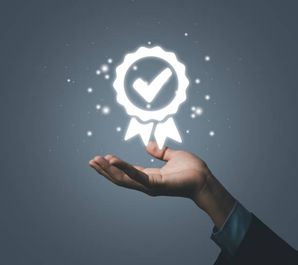 istock Hand showing check mark, concept of highest top quality guarantee 1442973523