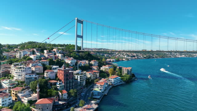 Aerial view of Istanbul, Istanbul Rumeli Fortress area, Bosphorus Bridge view, colorful Istanbul landscape, Haunted Mansion Istanbul, Istanbul Bosphorus seaside