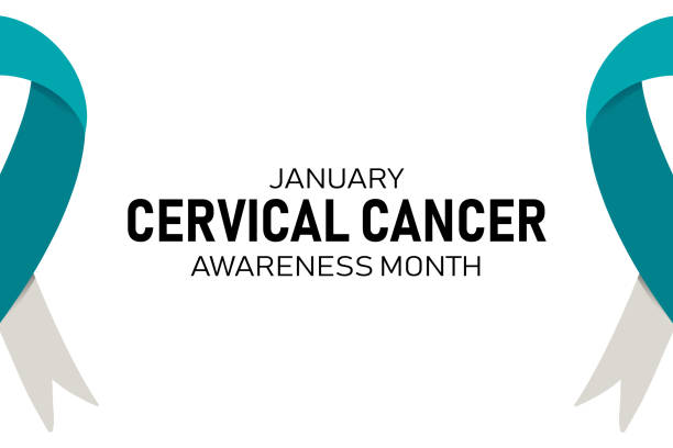 istock Cervial Cancer Awareness Month January banner with teal white ribbon. Copy space for text. Simple minimalist poster design. Vector illustration isolated on white background 1442973985
