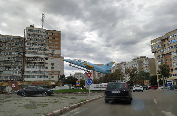 MiG-21 aircraft on a pedestal. Aktau city. Kazakhstan.