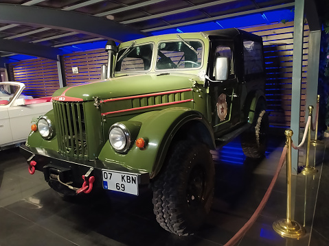 Goynuk, Turkey - September 20, 2022: UAZ-69 Soviet all-terrain car with four-wheel drive parked at hotel. UAZ-69 is a Soviet off-road vehicle. Produced from 1952 to 1973
