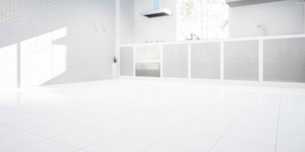 istock 3d rendering of kitchen room, tile floor for background. 1442975080