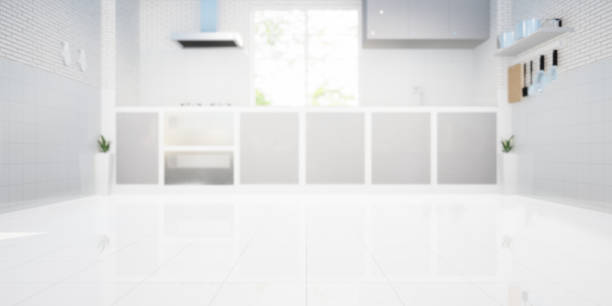 istock 3d rendering of kitchen room, tile floor for background. 1442975081