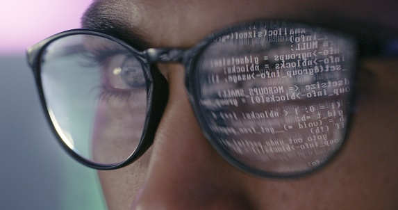 Glasses Reflection Code And Man With Software Engineer Information ...