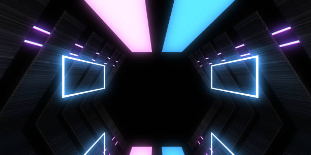 istock 3D abstract background with neon lights. neon tunnel  .space construction . .3d illustration 1442983237