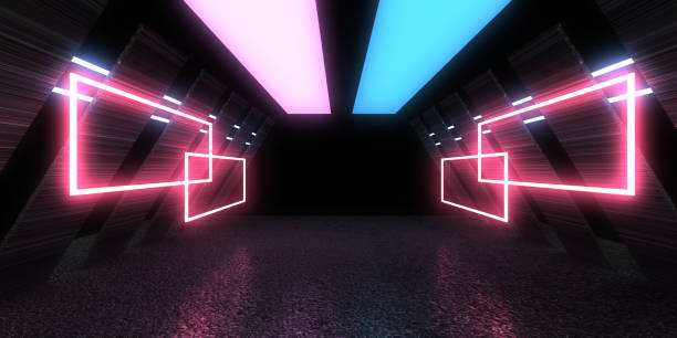 istock 3D abstract background with neon lights. neon tunnel  .space construction . .3d illustration 1442983240