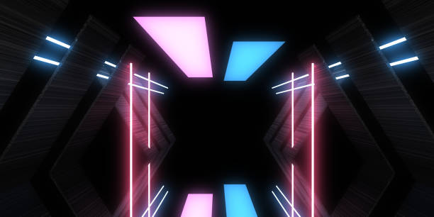 istock 3D abstract background with neon lights. neon tunnel  .space construction . .3d illustration 1442983241