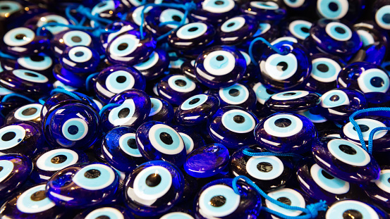 Traditional Turkish amulet Evil Eye or blue eye (Nazar boncugu). Souvenir of Turkey and traditional turkish amulet