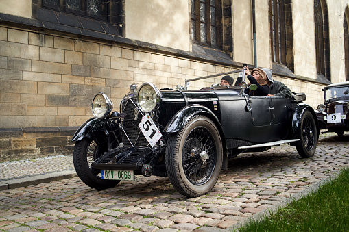 Prague, Czech Republic - October 1, 2022: Vintage black Lagonda car at the Prazska Noblesa event