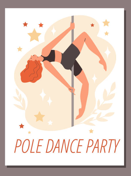illustrations, cliparts, dessins animés et icônes de bannière ou affiche de soirée de pole dance avec danseuse, illustration vectorielle plate. - wallpaper stripper