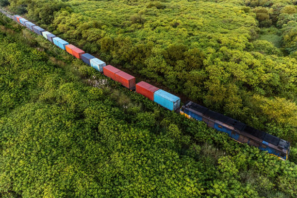 high angle view of freight train. Transportation freight train stock pictures, royalty-free photos & images