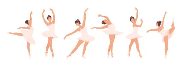Vector illustration of Set, collection of Ballerinas in Different, various Poses