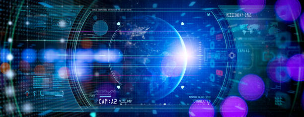 istock HUD ui futuristic user interface.3d global world map and business data charts. Digital screen of head up display dashboard panel, blue holograms of circular diagram, statistic graphs. 1442989657