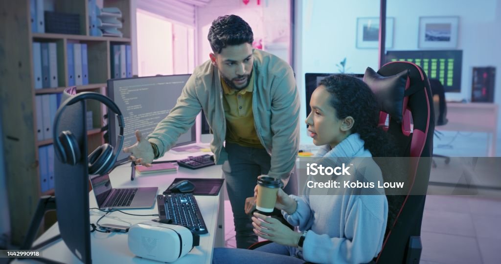 Digital Coder Coding Programmer And Teamwork People On Computer In Office Planning ...