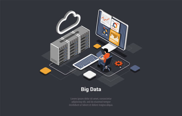 Big Data Center Concept. Server Room With Hardware Racks or Web Hosting Infrastructure. Character Controls of Working Big Data Storage and Cloud Computing Technology. Isometric 3d Vector illustration Big Data Center Concept. Server Room With Hardware Racks or Web Hosting Infrastructure. Character Controls of Working Big Data Storage and Cloud Computing Technology. Isometric 3d Vector illustration. isometric cloud server stock illustrations