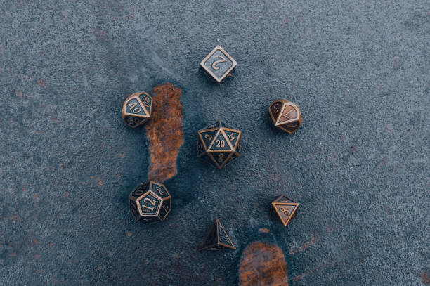 Overhead view of a set of ttrpg gaming dice stock photo