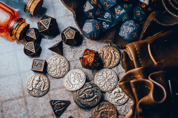 Overhead view of a ttrpg gaming equipment stock photo