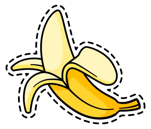 Vector illustration of Peeled banana sticker. Comic pop art badge