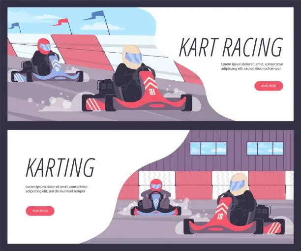 Vector illustration of Kart racing and Karting competition banners or leaflets vector illustration.