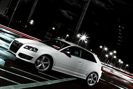 2010 Audi S3 sports car in car park at night