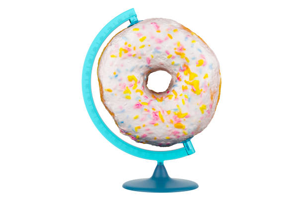istock Donut as geographical globe of planet Earth, National Doughnut Day concept. 3D rendering 1443002263
