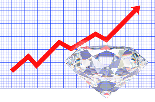 Diamond with growing chart. 3D rendering isolated on white background