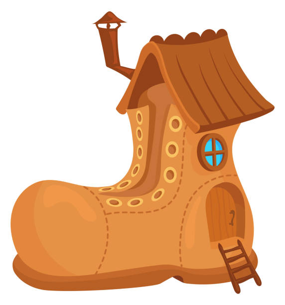Fairytale house icon. Cartoon gnome boot building Fairytale house icon. Cartoon gnome boot building isolated on white background fantasy attic stock illustrations