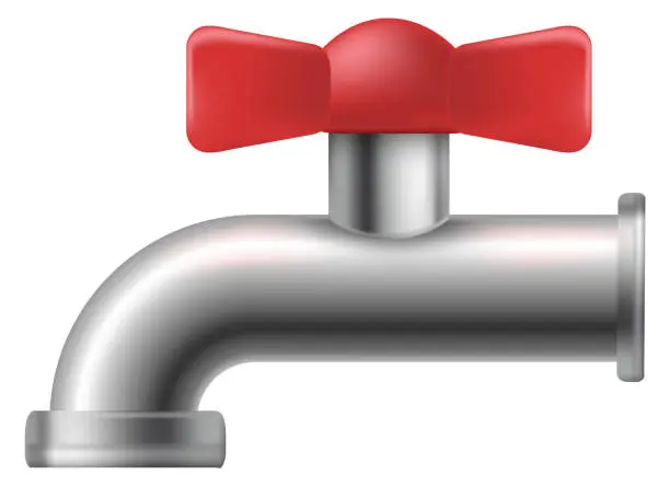 Vector illustration of Plumbing valve mockup. Realistic round metal pipe